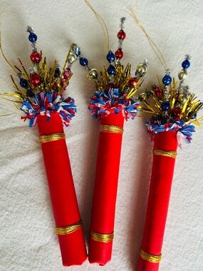 Vintage repurposed 4th of July firecracker ornaments